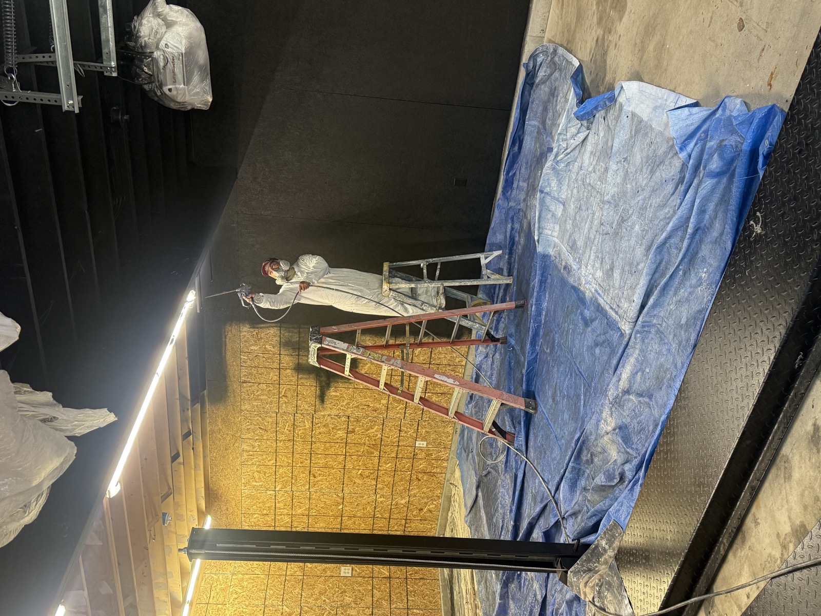 Finished dark garage workshop interior